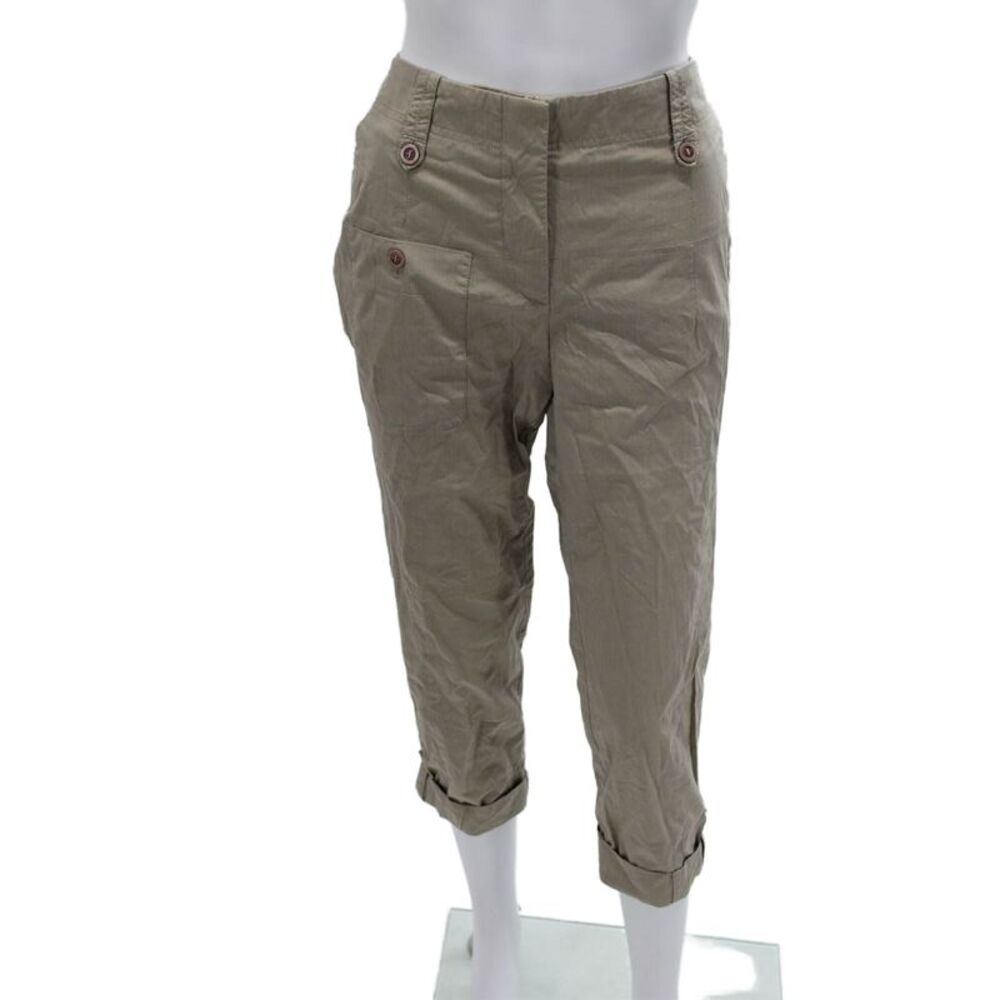 Gunex Women Beige Cotton Capri Pants Button Closure Size 10